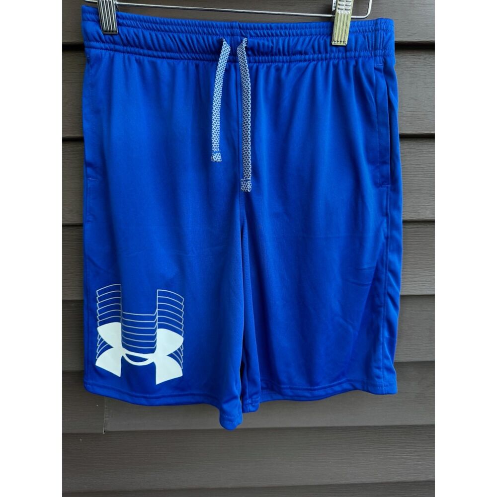 Under Armour Youth Large HeatGear Blue Athletic Shorts Boys Performance Sport